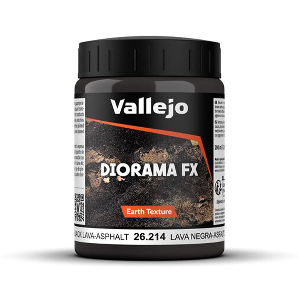 Vallejo Diorama FX Black Lava Asphalt Earth Texture 26.814 Textur Paste 200 ml für Tabletop Miniaturen Bases und Modellbau Dioramen