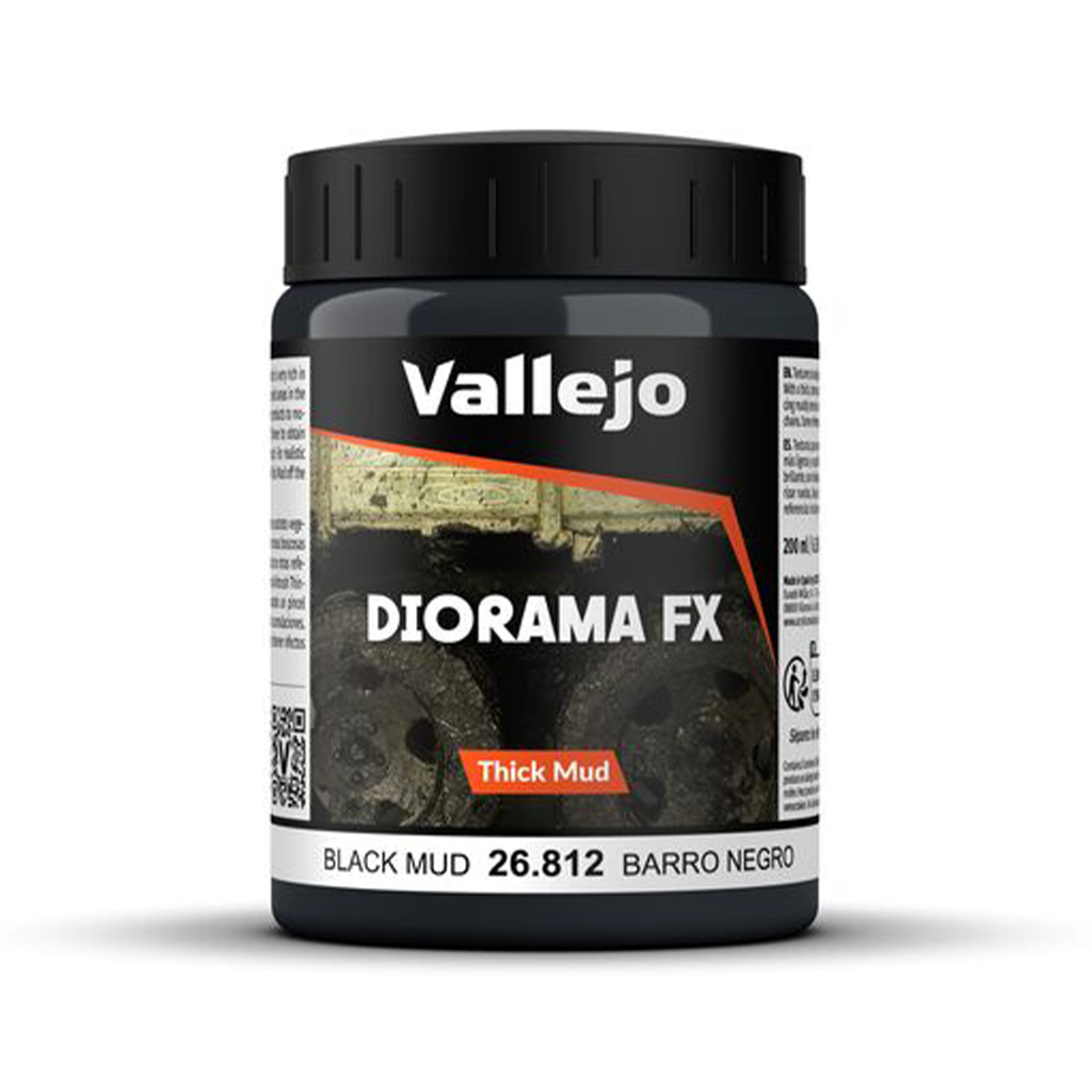 Vallejo Diorama FX Black Mud Thick Mud Texture 26.812 Textur Paste 200 ml für Tabletop Miniaturen Bases und Modellbau Dioramen