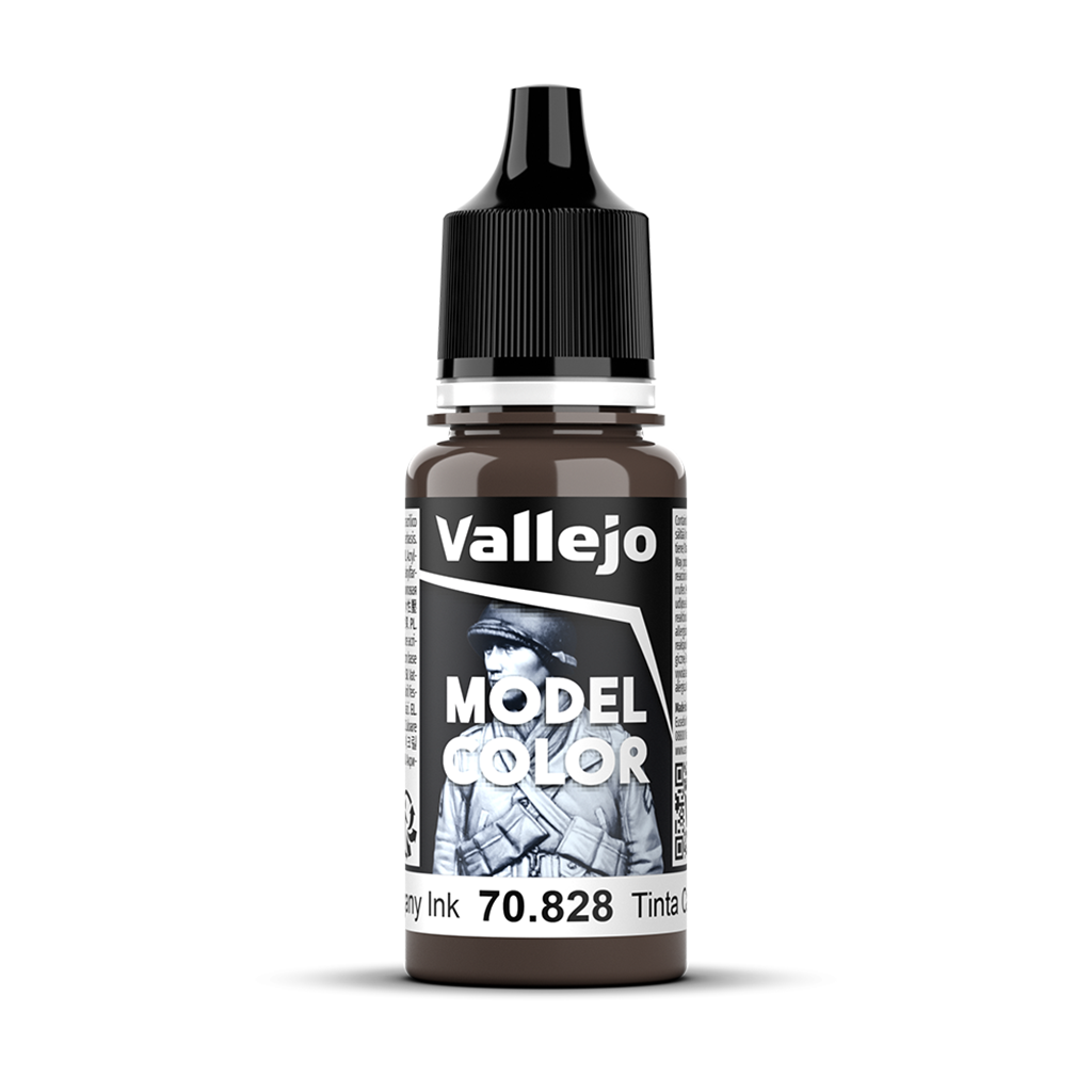 Vallejo Model Color Mahogany Ink 70.828 Acrylfarbe 18 ml für Tabletop Miniaturen und Modellbau