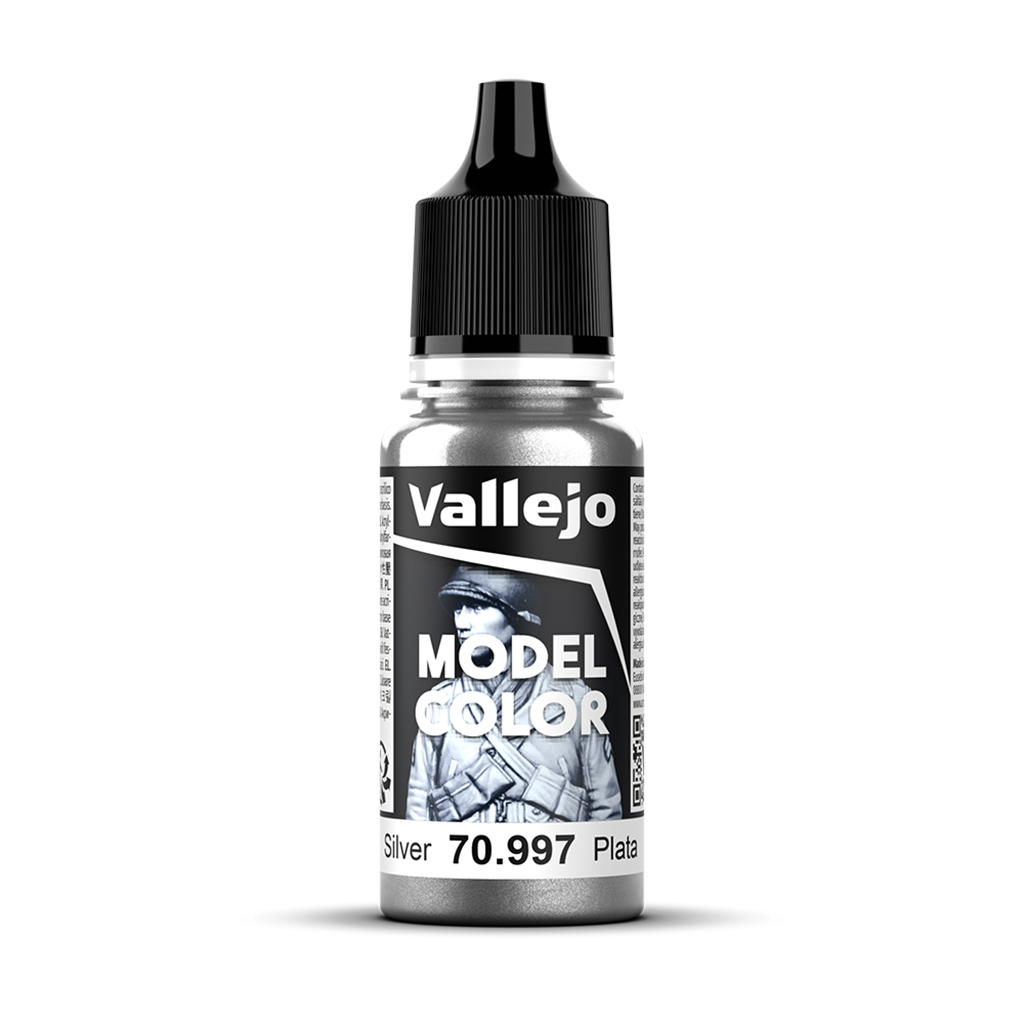 Vallejo Model Color Silver 70.997 Acrylfarbe 18 ml für Tabletop Miniaturen und Modellbau