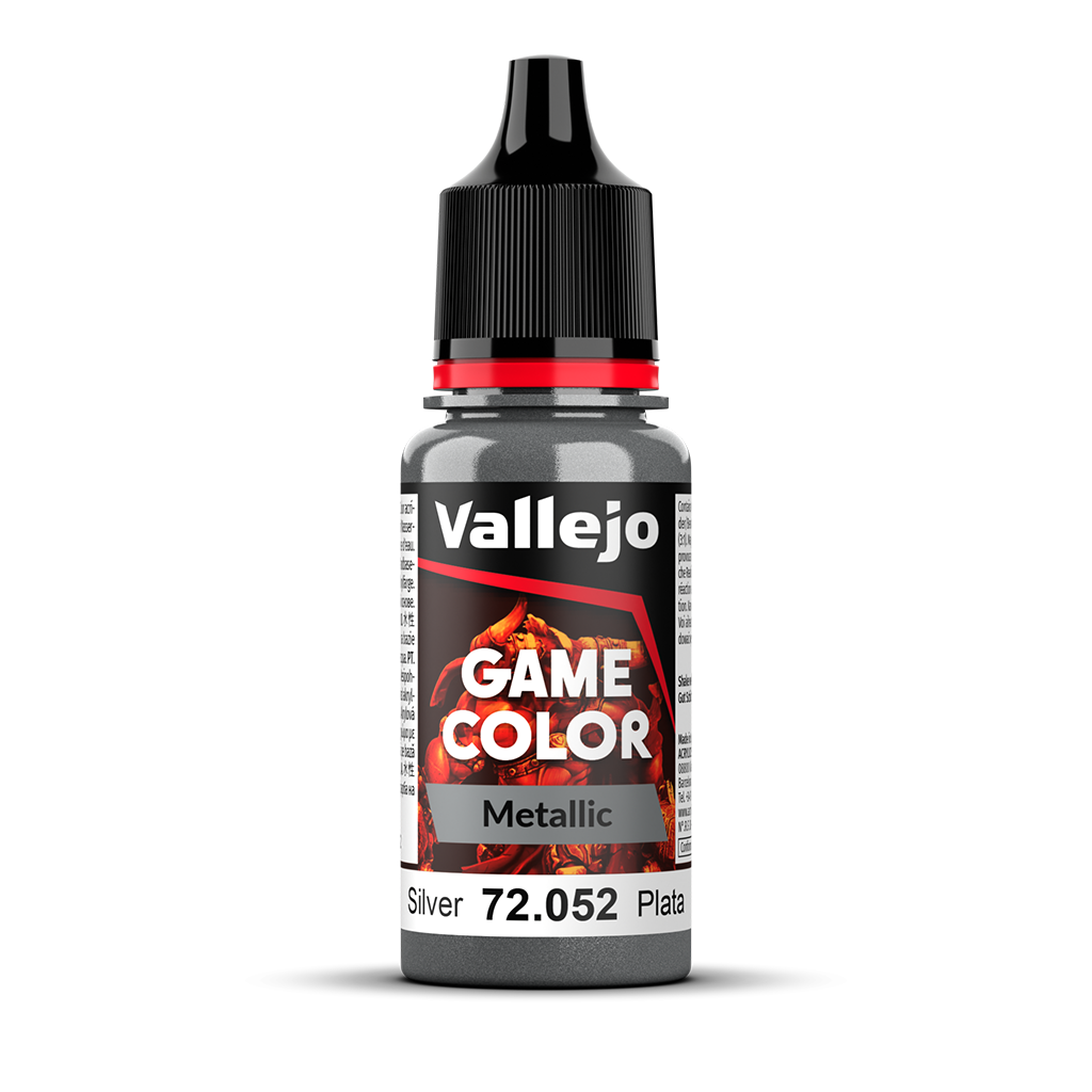 Vallejo Game Color Metallic Silver 72.052 Acrylfarbe 18 ml für Tabletop Miniaturen und Modellbau